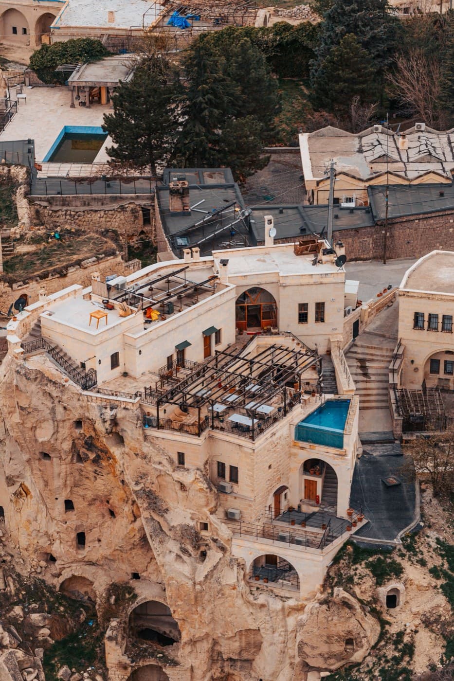 Cave hotel carved into the rock face above Ürgüp